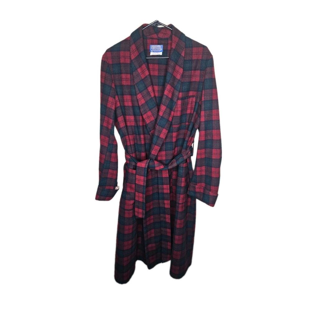 Pendleton Woolen Robe Plaid Medium Red Black Pure Virgin Wool Made In USA N